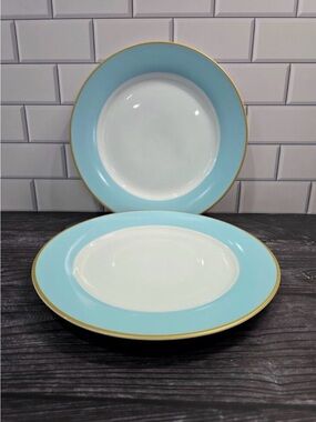 Williams Sonoma Blue and Gold Trimmed Dinner Plates Set of 2